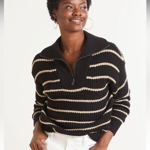 Evereve Black and Cream Striped Sweater